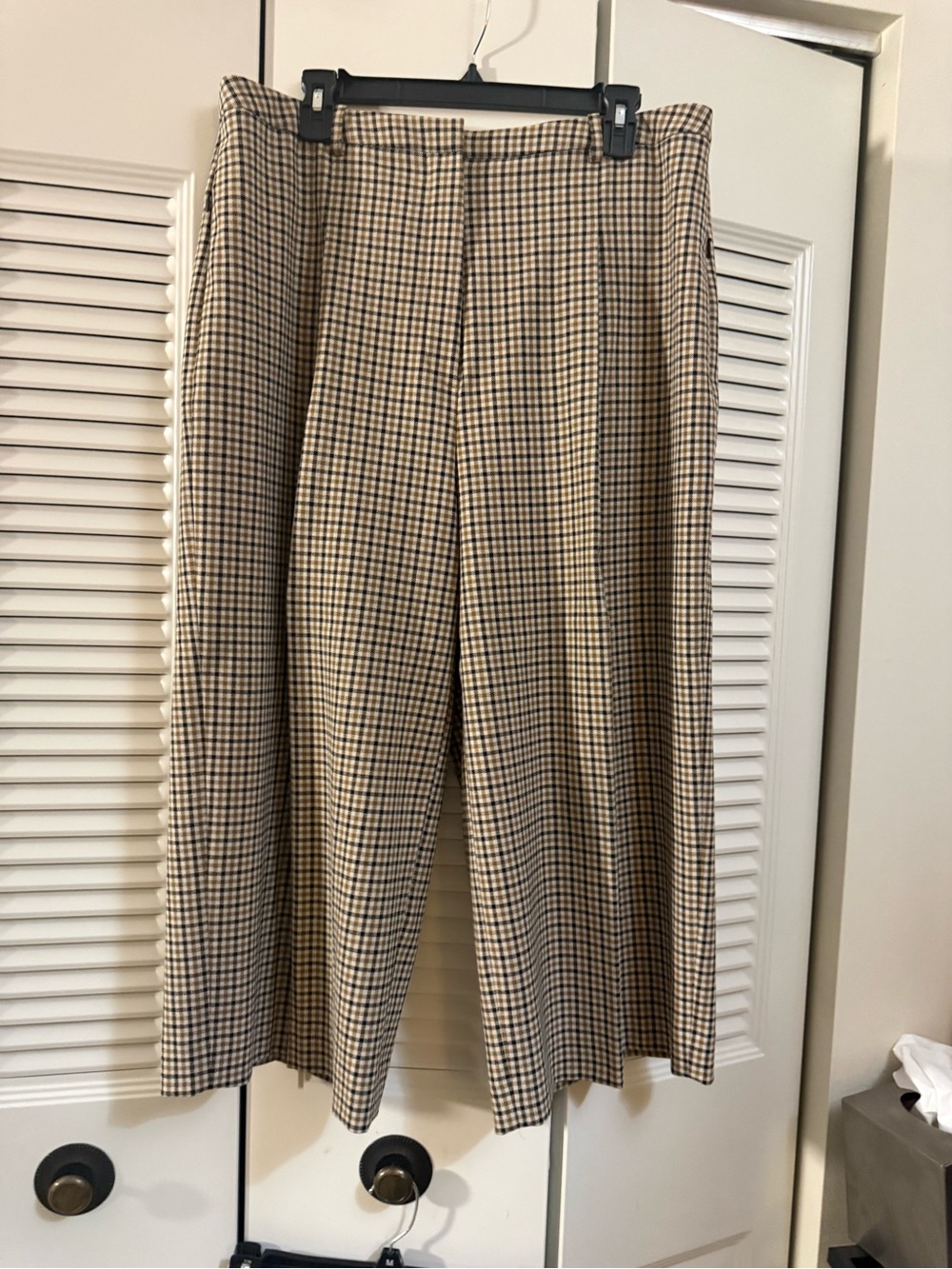 Elie Tahari Checked Beige Women’s Wide Leg Dress Pants
